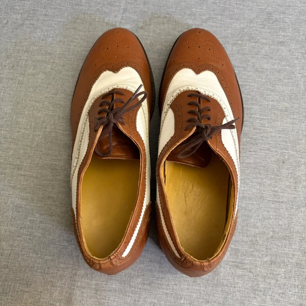 T.O. Dey Wingtip Oxfords Mens 10 Brown White Custom Made Spectator Vintage Shoes